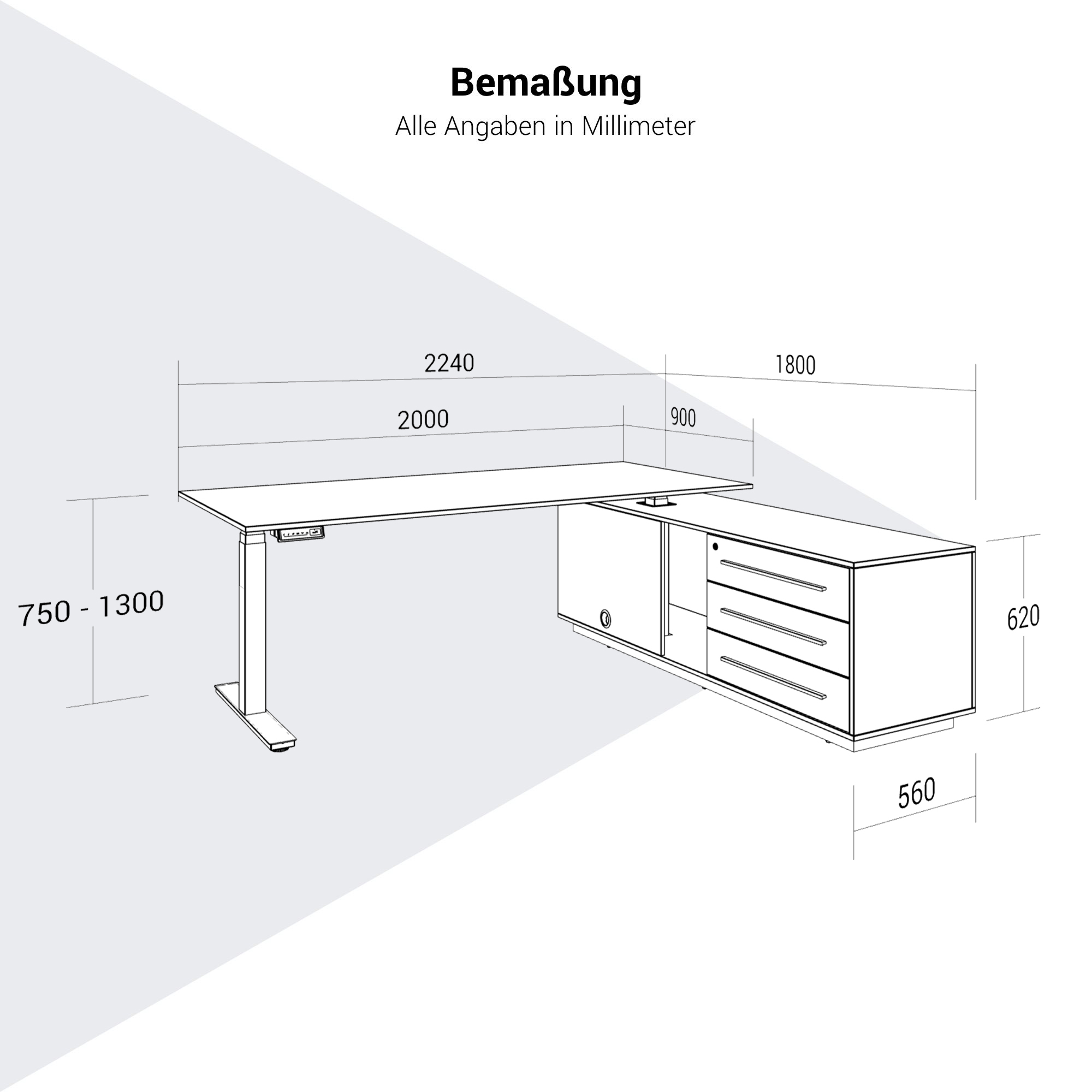 ART Chief Desk con sideboard | 2240 x 1800 mm, regolabile in altezza elettricamente, quercia selvatica - 18 Main Image