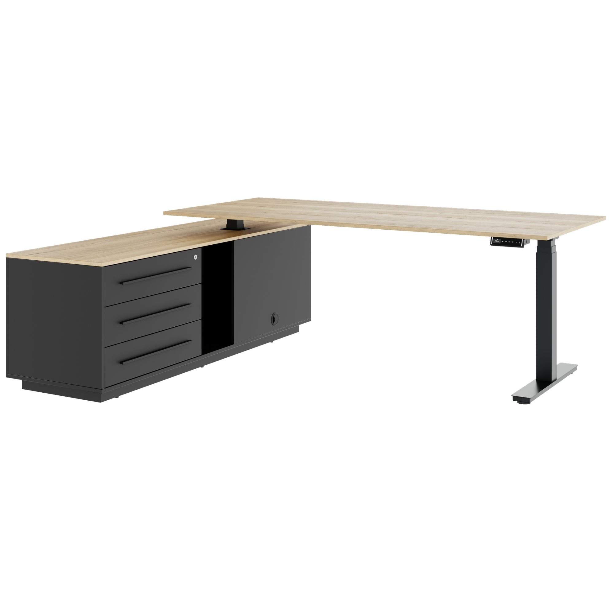 ART Chief Desk con sideboard | 2240 x 1800 mm, regolabile in altezza elettricamente, quercia selvatica - 5 Main Image