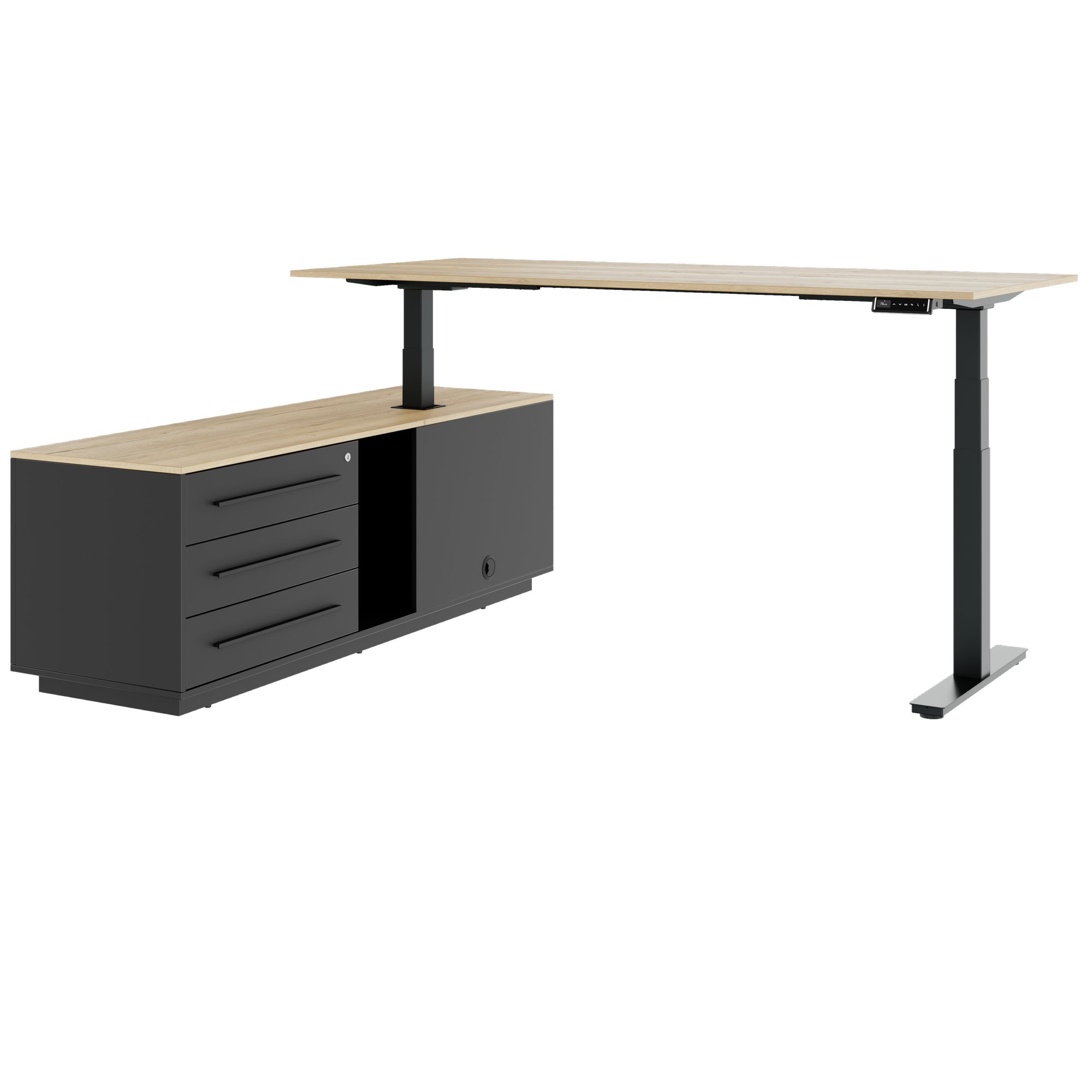 ART Chief Desk con sideboard | 2240 x 1800 mm, regolabile in altezza elettricamente, quercia selvatica - 6 Main Image