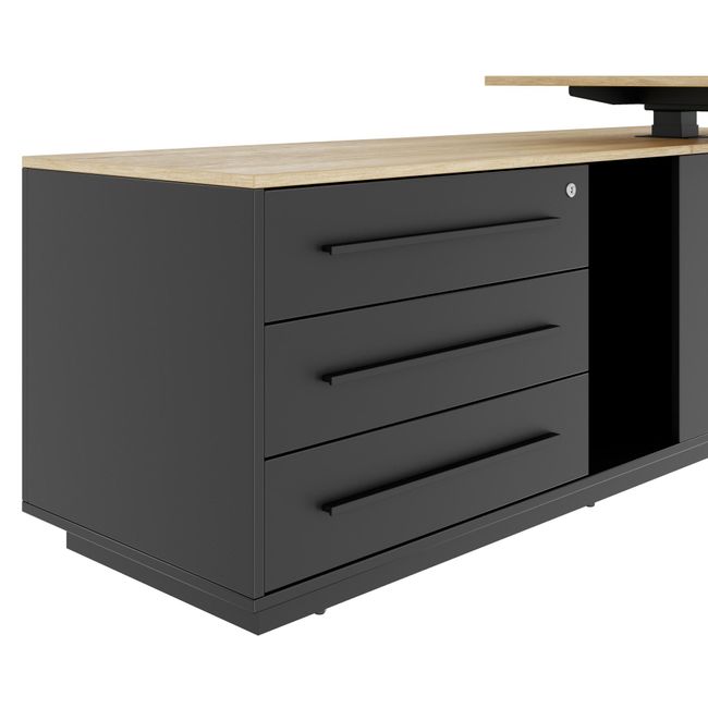 ART Chef-Schreibtisch mit Sideboard | 2130 x 1800 mm, elektrisch höhenverstellbar, Wildeiche