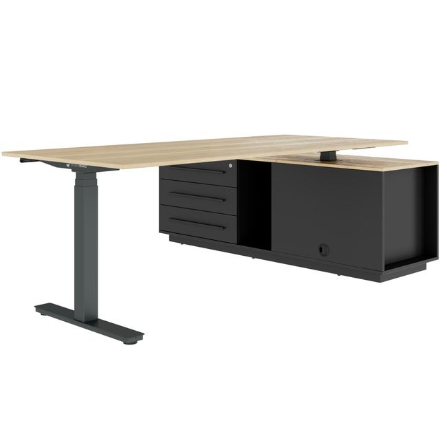 ART Chef-Schreibtisch mit Sideboard | 2130 x 1800 mm, elektrisch höhenverstellbar, Wildeiche