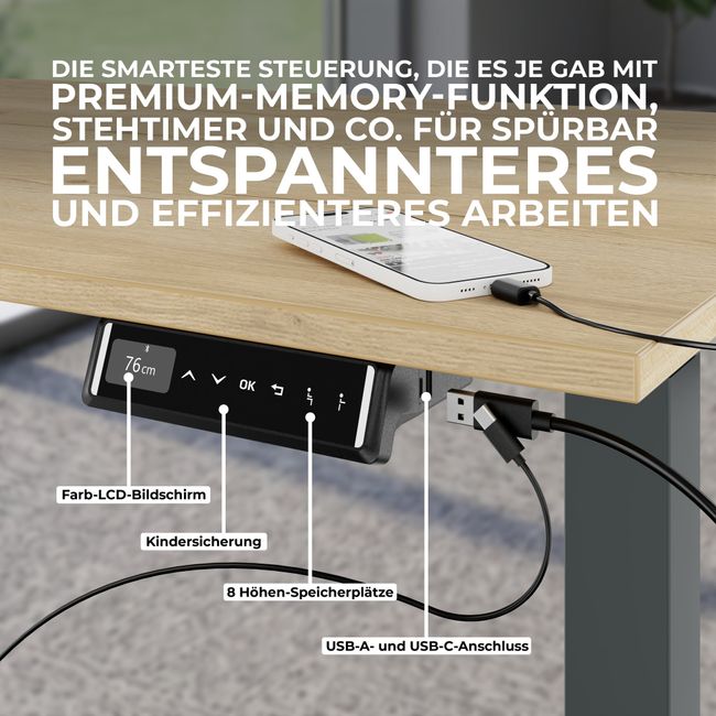 ART Chefschreibtisch mit Sideboard | 2130 x 1800 mm, elektrisch höhenverstellbar, Wildeiche
