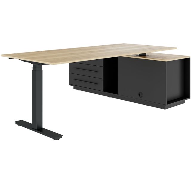 ART Chef-Schreibtisch mit Sideboard | 2240 x 1800 mm, elektrisch höhenverstellbar, Wildeiche