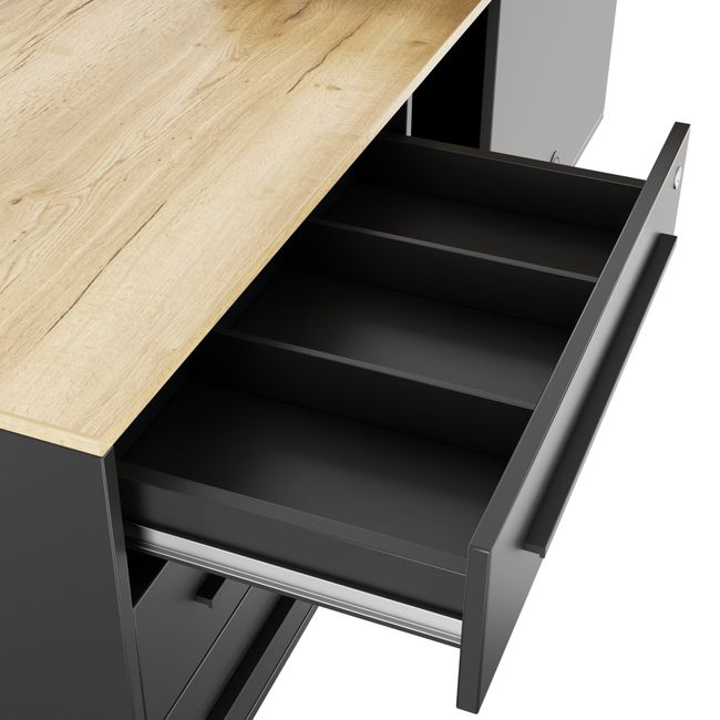 ART Chef-Schreibtisch mit Sideboard | 2240 x 1800 mm, elektrisch höhenverstellbar, Wildeiche