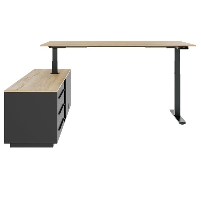 ART Chef-Schreibtisch mit Sideboard | 2240 x 1800 mm, elektrisch höhenverstellbar, Wildeiche