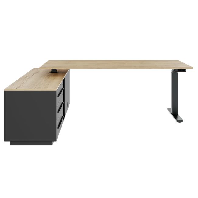 ART Chef-Schreibtisch mit Sideboard | 2240 x 1800 mm, elektrisch höhenverstellbar, Wildeiche
