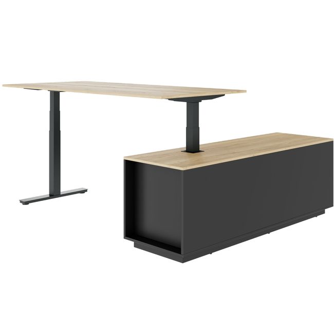 ART Chef-Schreibtisch mit Sideboard | 2240 x 1800 mm, elektrisch höhenverstellbar, Wildeiche