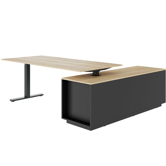 ART Chef-Schreibtisch mit Sideboard | 2240 x 1800 mm, elektrisch höhenverstellbar, Wildeiche