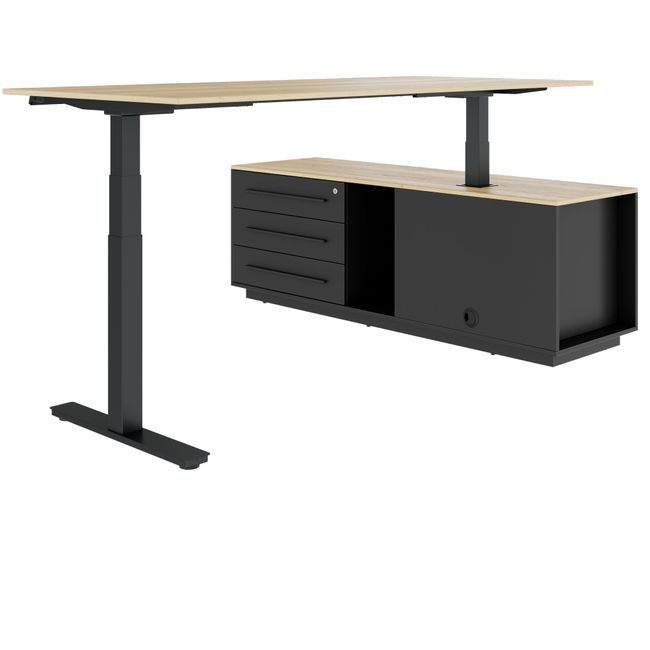 ART Chef-Schreibtisch mit Sideboard | 2240 x 1800 mm, elektrisch höhenverstellbar, Wildeiche