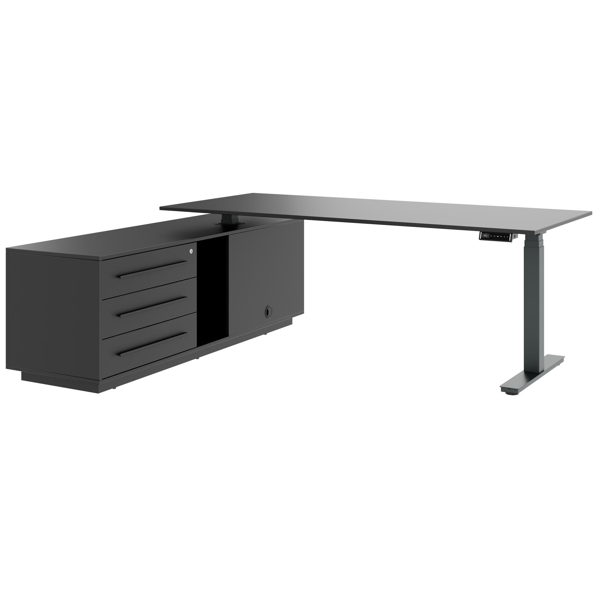 ART Chef-Schreibtisch mit Sideboard | 2130 x 1800 mm, elektrisch höhenverstellbar,  Dunkelgrau - 4 Main Image