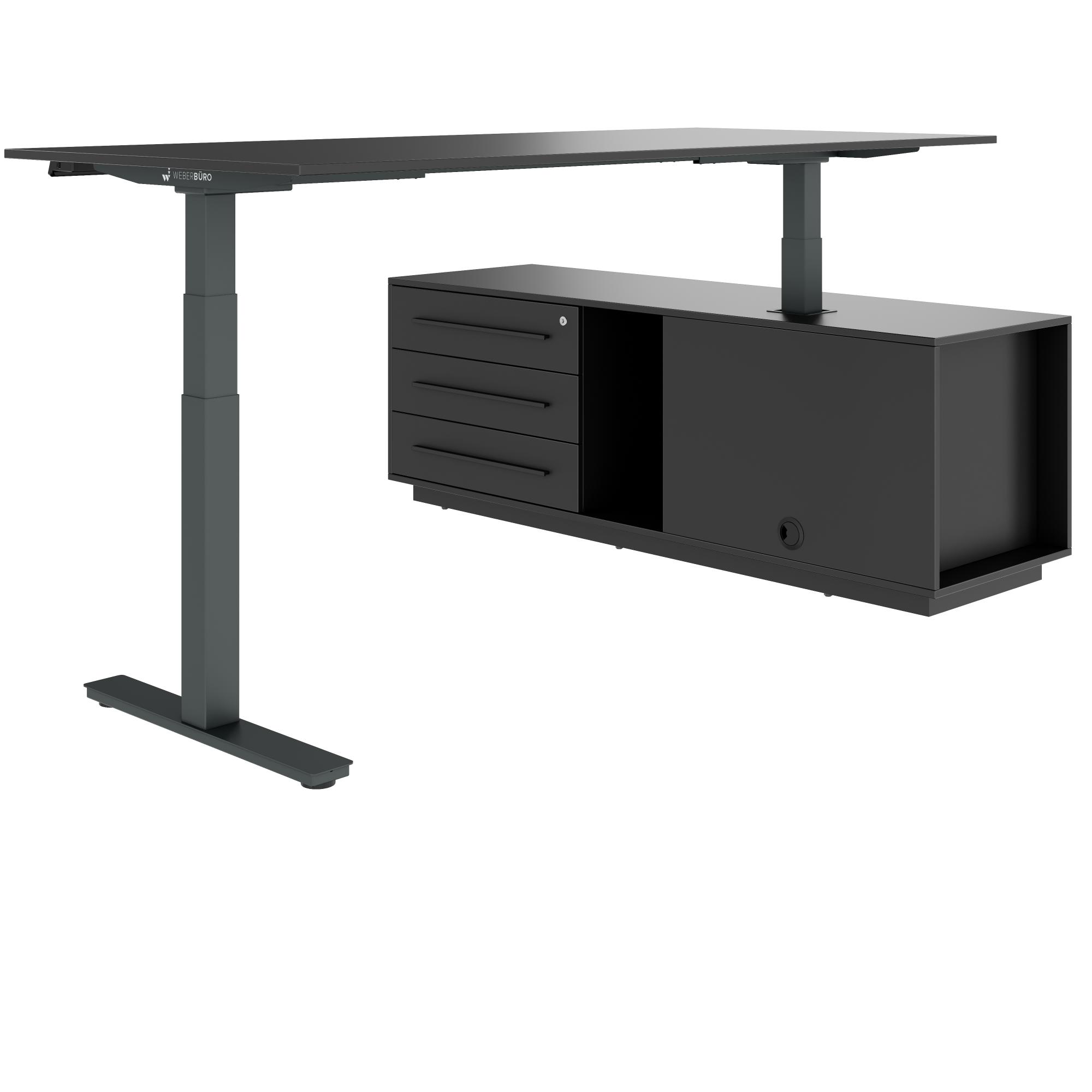 ART Chef-Schreibtisch mit Sideboard | 2130 x 1800 mm, elektrisch höhenverstellbar,  Dunkelgrau - 9 Main Image