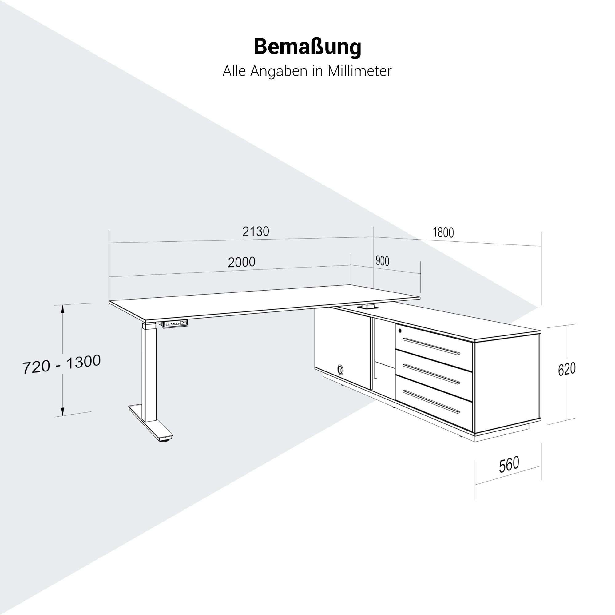 ART Chef-Schreibtisch mit Sideboard | 2130 x 1800 mm, elektrisch höhenverstellbar, Dunkelgrau - 17 Main Image