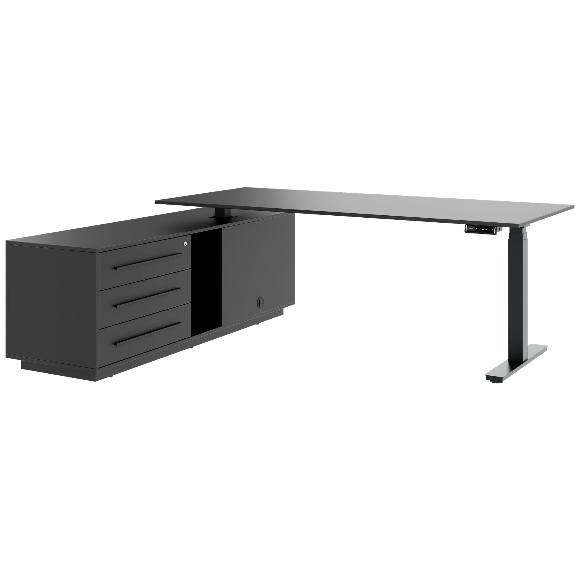 ART Chief desk with sideboard | 2240 x 1800 mm, electrically height adjustable, dark gray - 5 Main Image