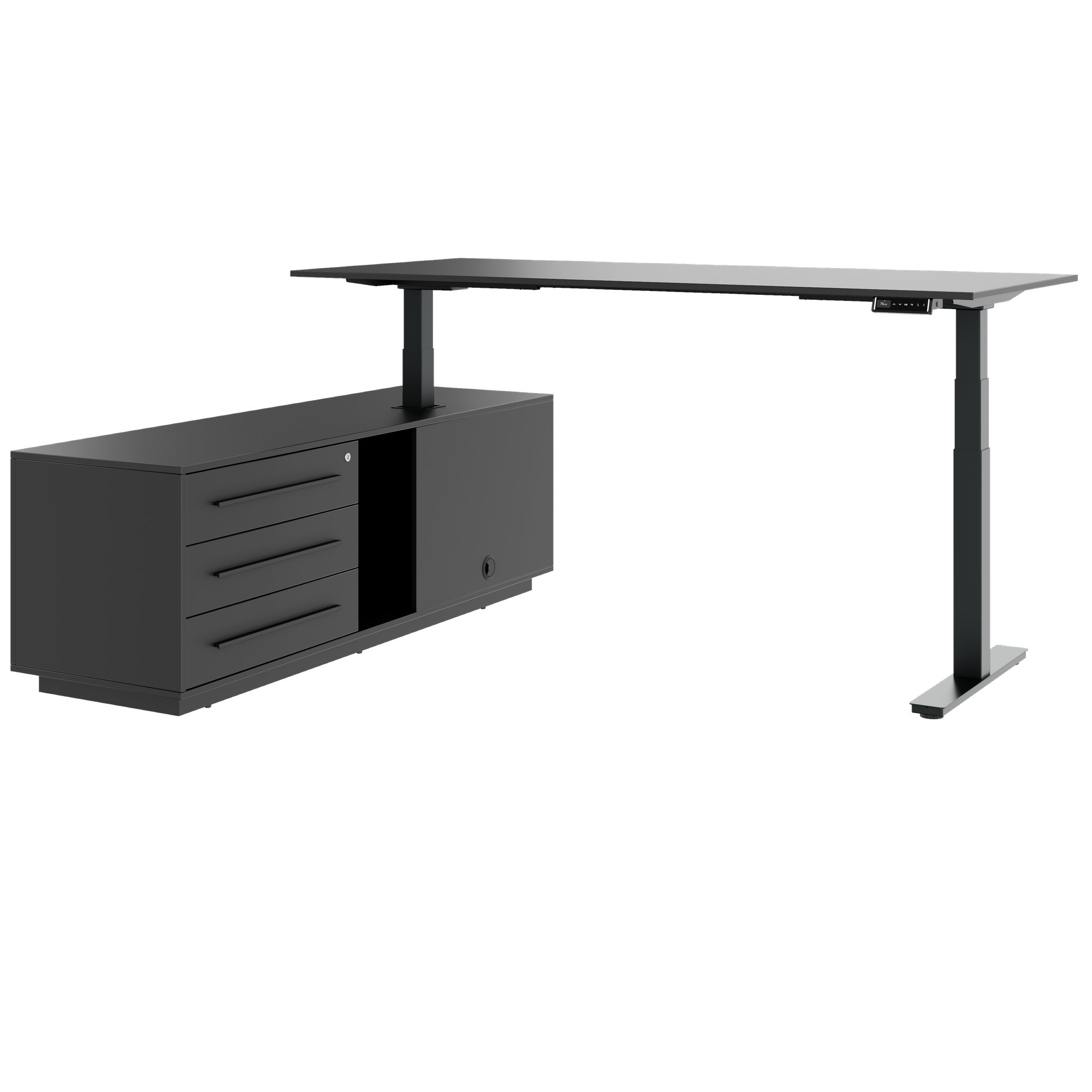 ART Chief desk with sideboard | 2240 x 1800 mm, electrically height adjustable, dark gray - 6 Main Image