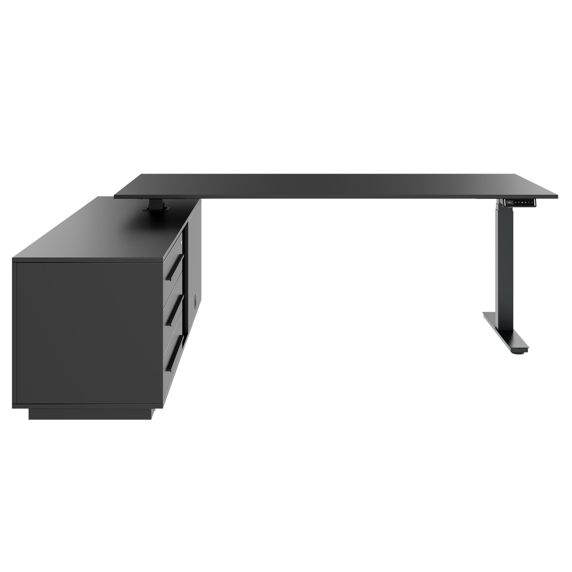 ART Chief desk with sideboard | 2240 x 1800 mm, electrically height adjustable, dark gray - 8 Main Image