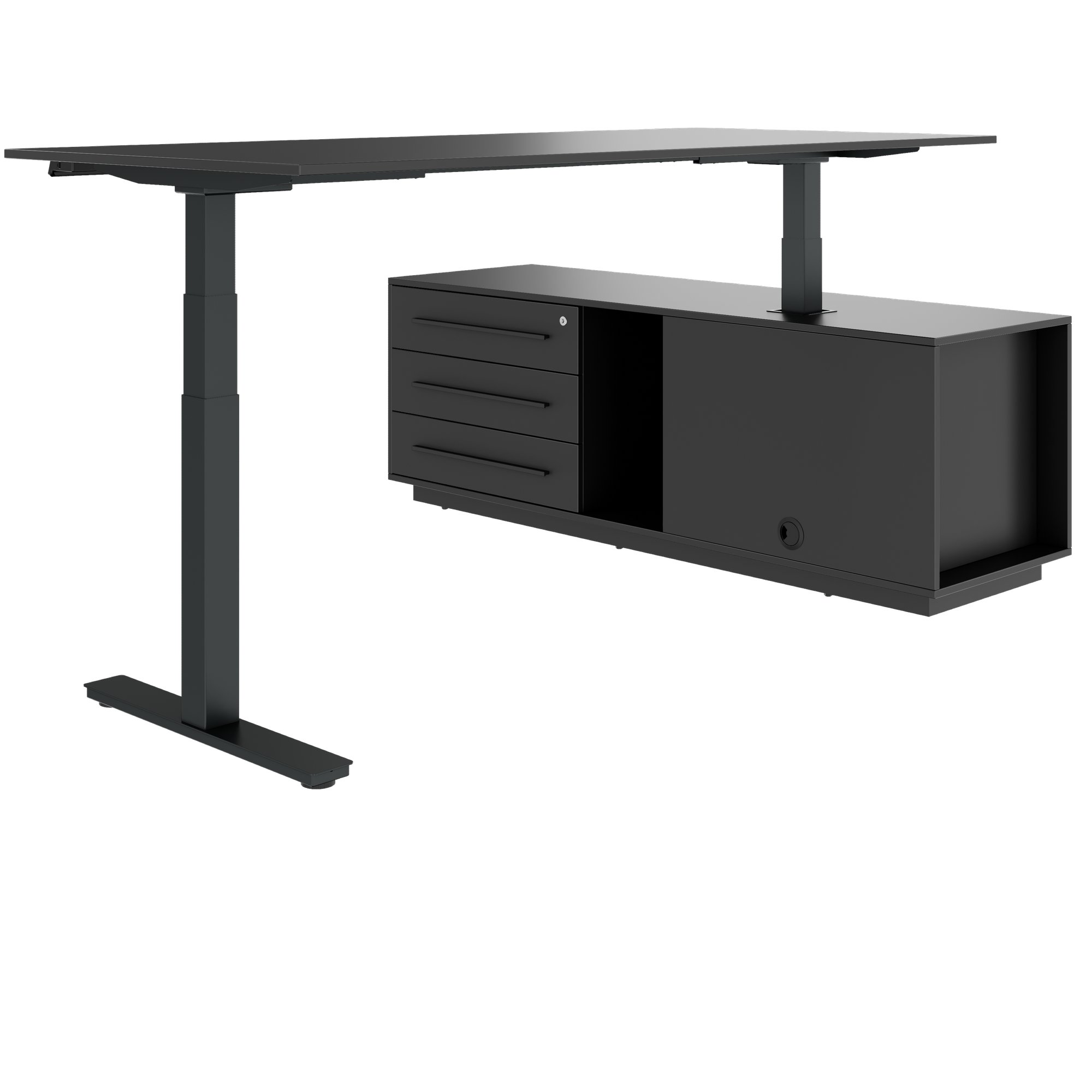 ART Chief desk with sideboard | 2240 x 1800 mm, electrically height adjustable, dark gray - 11 Main Image