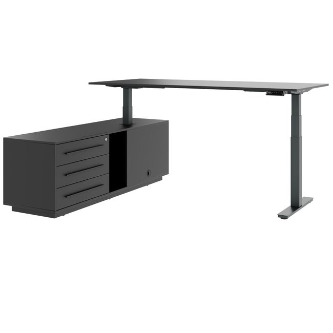 ART Chef-Schreibtisch mit Sideboard | 2130 x 1800 mm, elektrisch höhenverstellbar,  Dunkelgrau