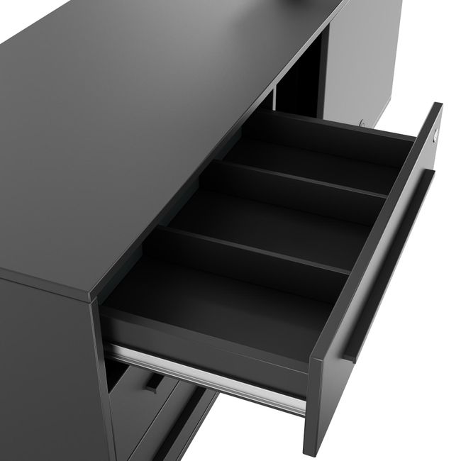 ART Chef-Schreibtisch mit Sideboard | 2130 x 1800 mm, elektrisch höhenverstellbar,  Dunkelgrau