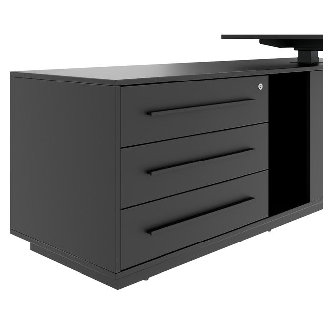 ART Chef-Schreibtisch mit Sideboard | 2130 x 1800 mm, elektrisch höhenverstellbar,  Dunkelgrau