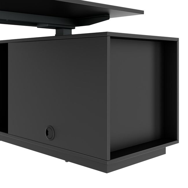 ART Chef-Schreibtisch mit Sideboard | 2130 x 1800 mm, elektrisch höhenverstellbar,  Dunkelgrau