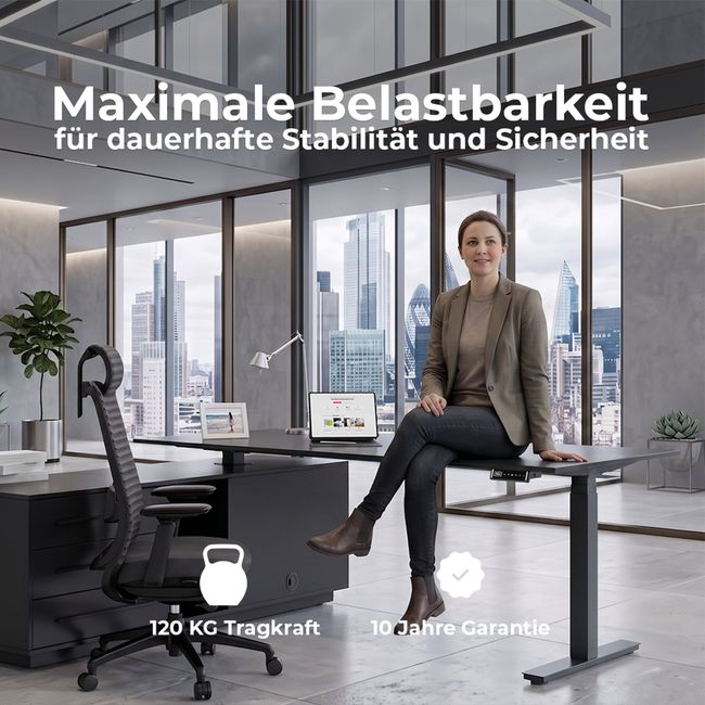 ART Chef-Schreibtisch mit Sideboard | 2130 x 1800 mm, elektrisch höhenverstellbar, Dunkelgrau