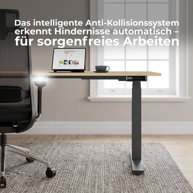 ART Chef-Schreibtisch mit Sideboard | 2130 x 1800 mm, elektrisch höhenverstellbar, Dunkelgrau