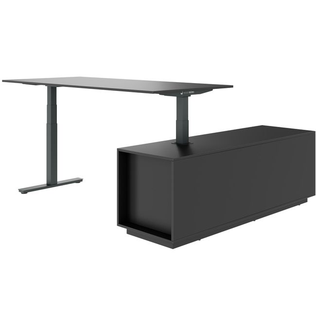 ART Chef-Schreibtisch mit Sideboard | 2130 x 1800 mm, elektrisch höhenverstellbar,  Dunkelgrau