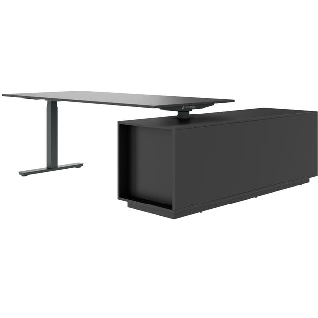 ART Chef-Schreibtisch mit Sideboard | 2130 x 1800 mm, elektrisch höhenverstellbar,  Dunkelgrau