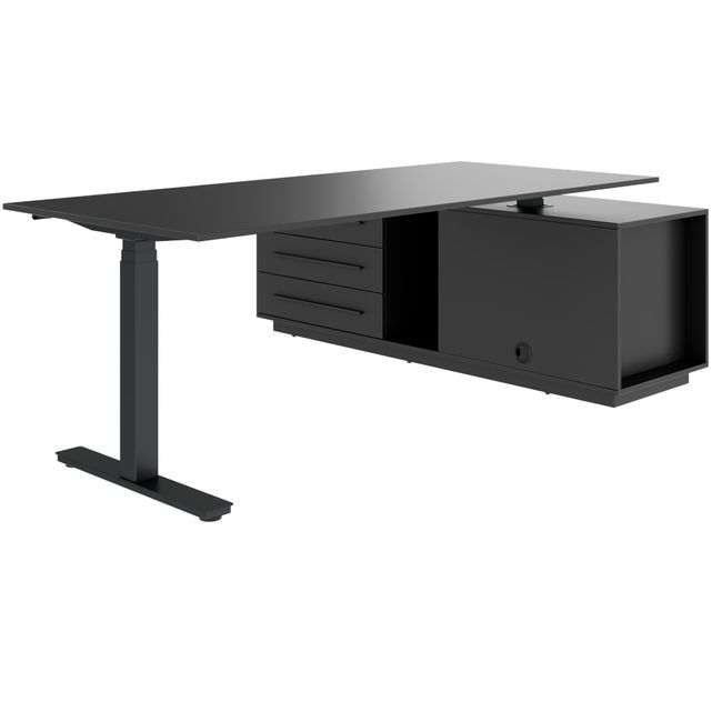 ART Chef-Schreibtisch mit Sideboard | 2240 x 1800 mm, elektrisch höhenverstellbar, Dunkelgrau