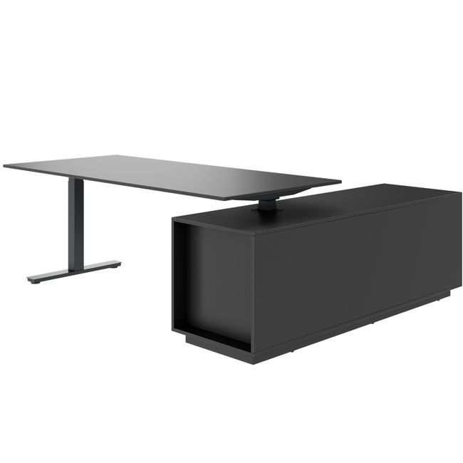 ART Chef-Schreibtisch mit Sideboard | 2240 x 1800 mm, elektrisch höhenverstellbar, Dunkelgrau