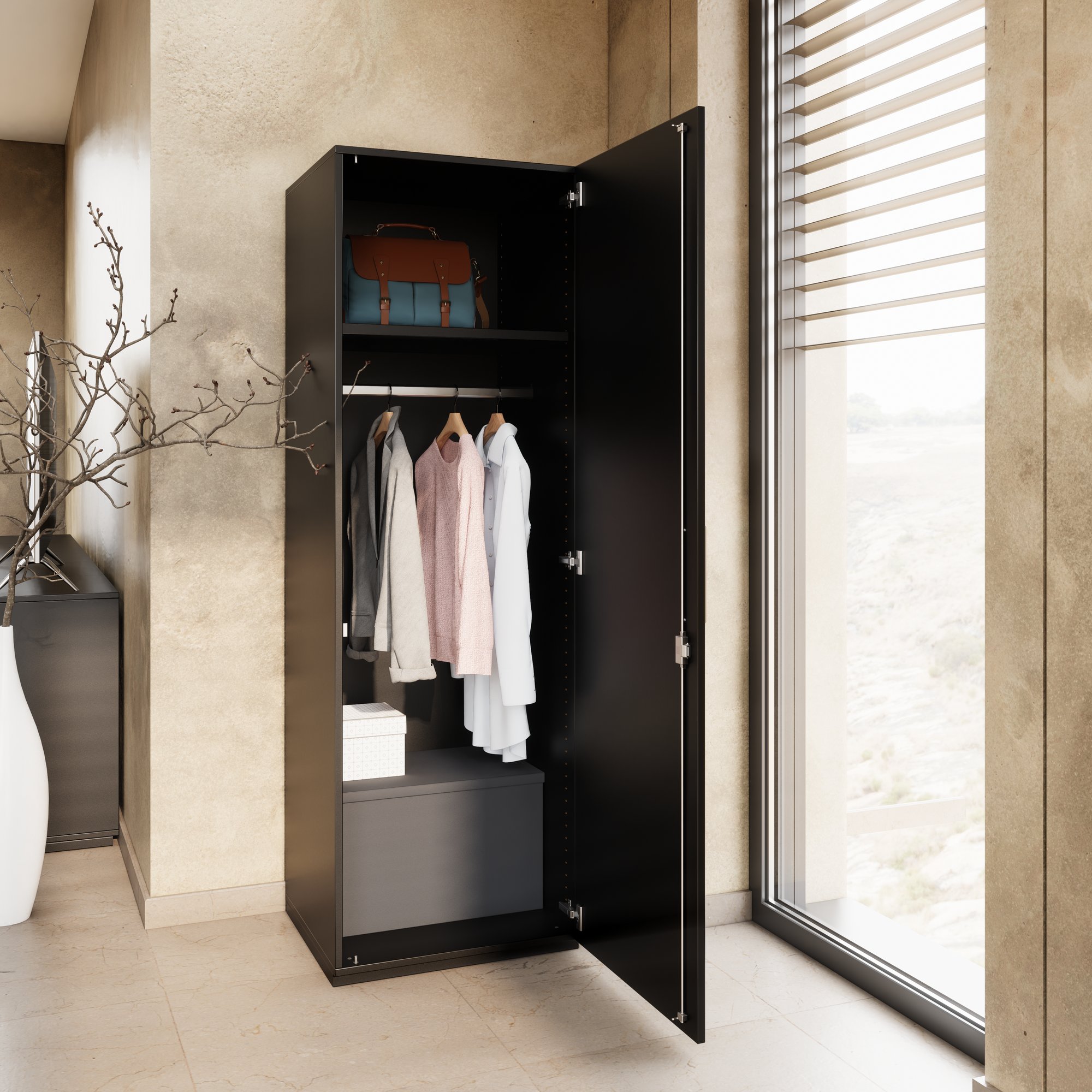 PRO Gabinetto di Cloakroom | 5 OH, 400 - 600 x 1880 mm, morbido, nero - 15 Main Image
