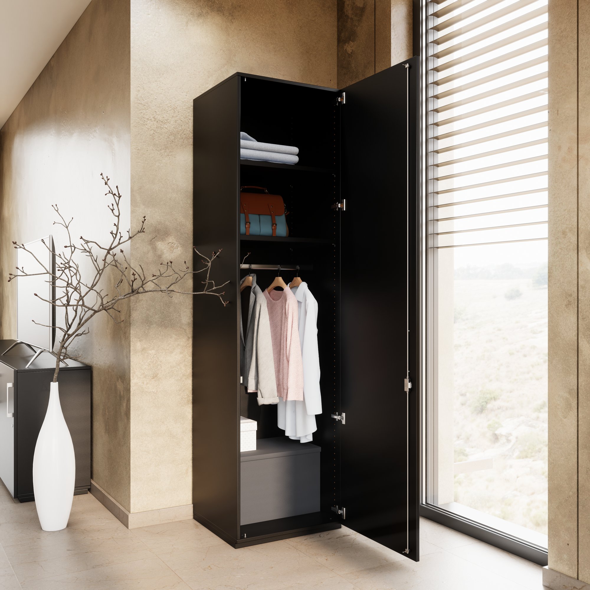 PRO Gabinetto di Cloakroom | 6 OH, 400 - 600 x 2250 mm, morbido, nero - 4 Main Image