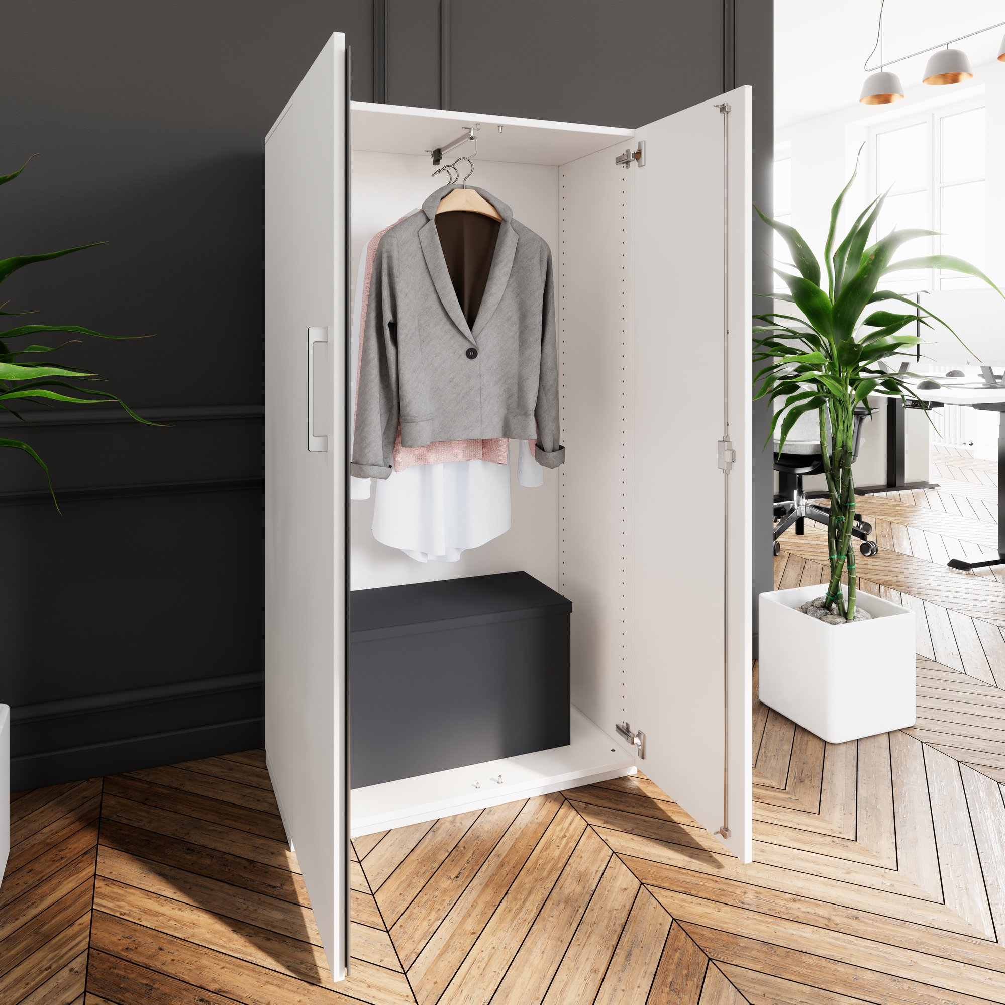 PRO Armoire vestiaire | 4 OH, 800 - 1000 x 1510 mm, fermeture douce, blanc - 4 Main Image