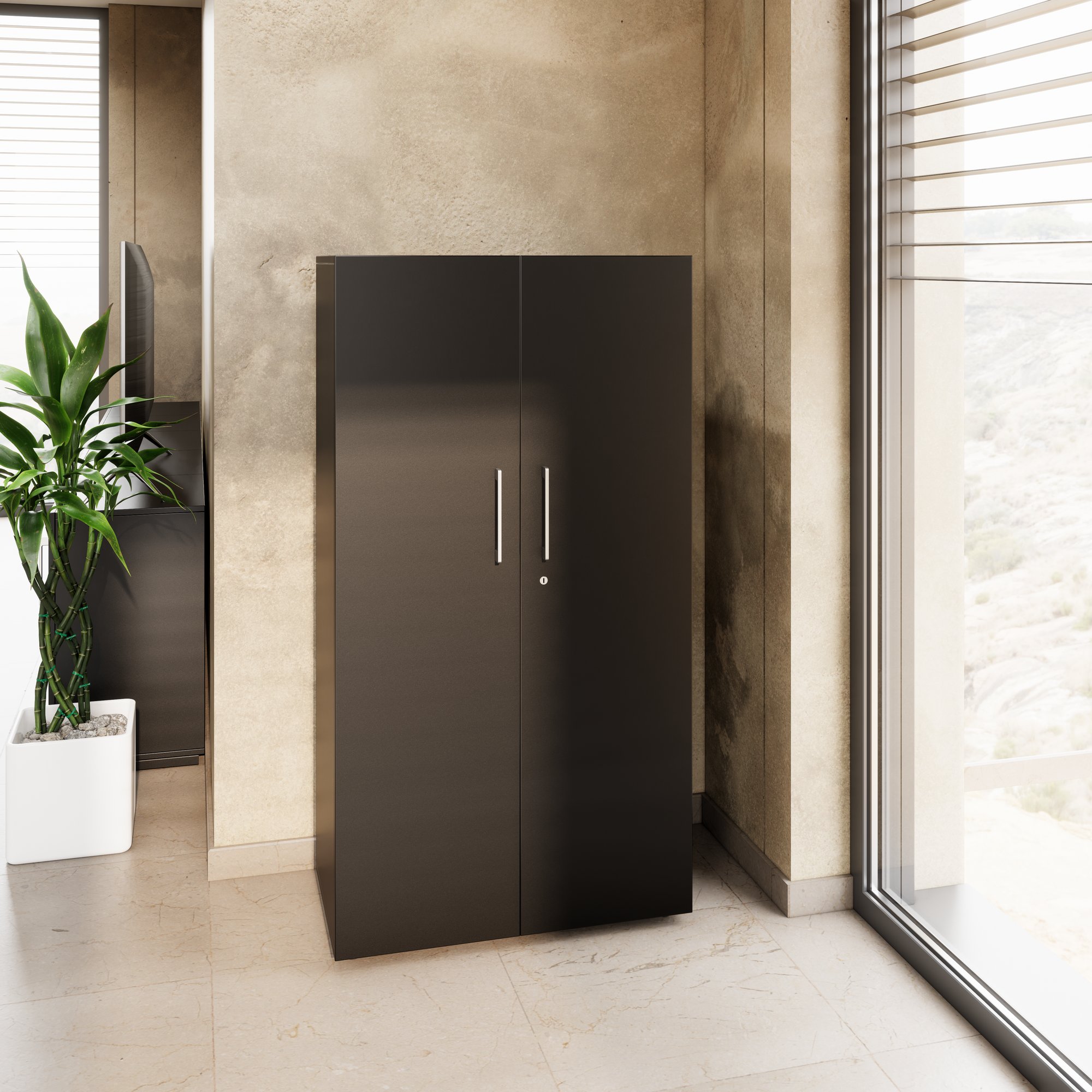 PRO Gabinetto di Cloakroom | 4 OH, 800 - 1000 x 1510 mm, morbido, nero - 14 Main Image