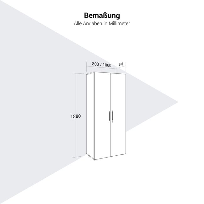 PRO Garderobenschrank | 5 OH, 800 - 1000 x 1880 mm, Soft-Close, Weiß PRO Garderobenschrank | 5 OH, 800 - 1000 x 1880 mm, Soft-Close, Weiß