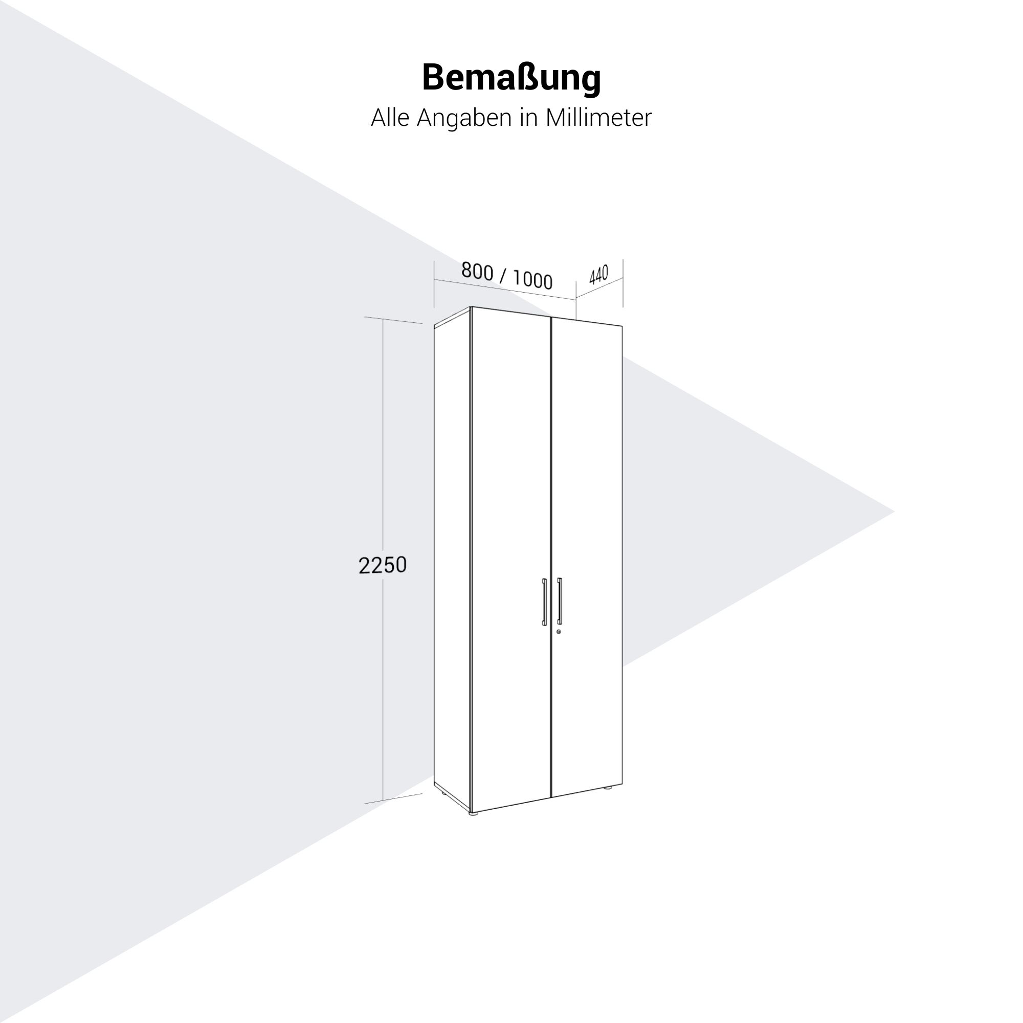 PRO Garderobenschrank | 6 OH, 800 - 1000 x 2250 mm, Soft-Close, Weiß - 13 Main Image
