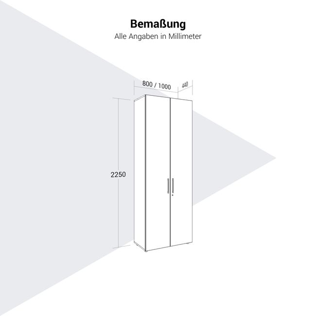 PRO Garderobenschrank | 6 OH, 800 - 1000 x 2250 mm, Soft-Close, Weiß