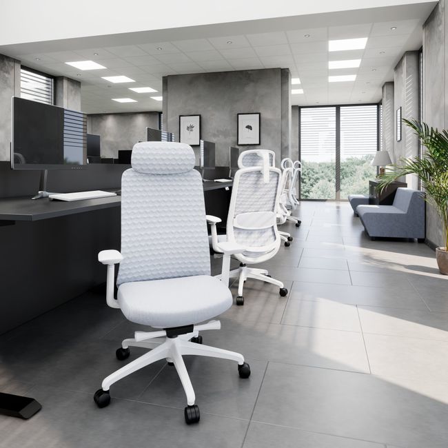 SMART ADJUST Bürodrehstuhl | Synchronmechanik, 4D-Armlehnen, Kopfstütze optional, Grau