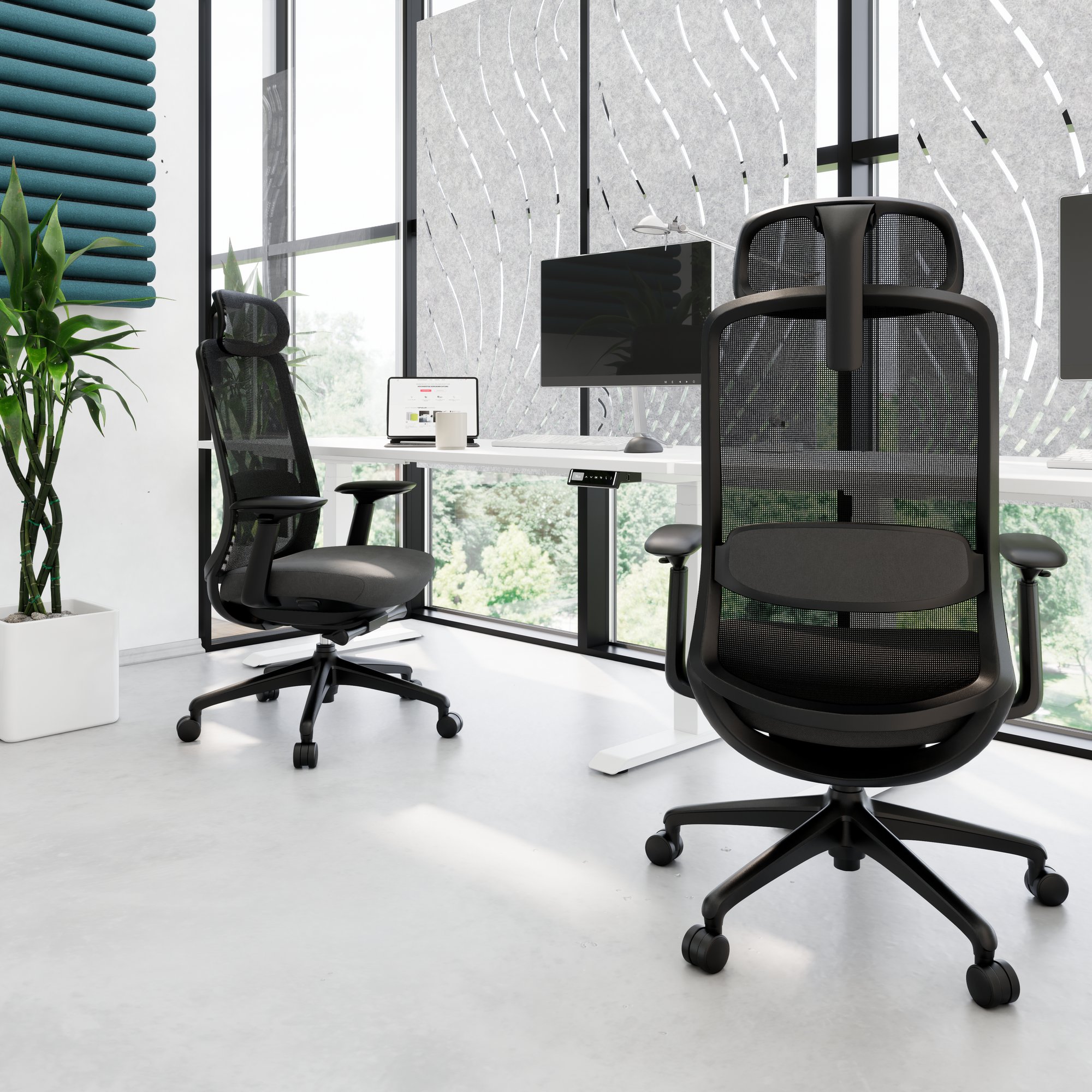 Smart Adjust net office swivel chair | Synchronous mechanics, 4D armrests, headrest optional, black - 2 Main Image
