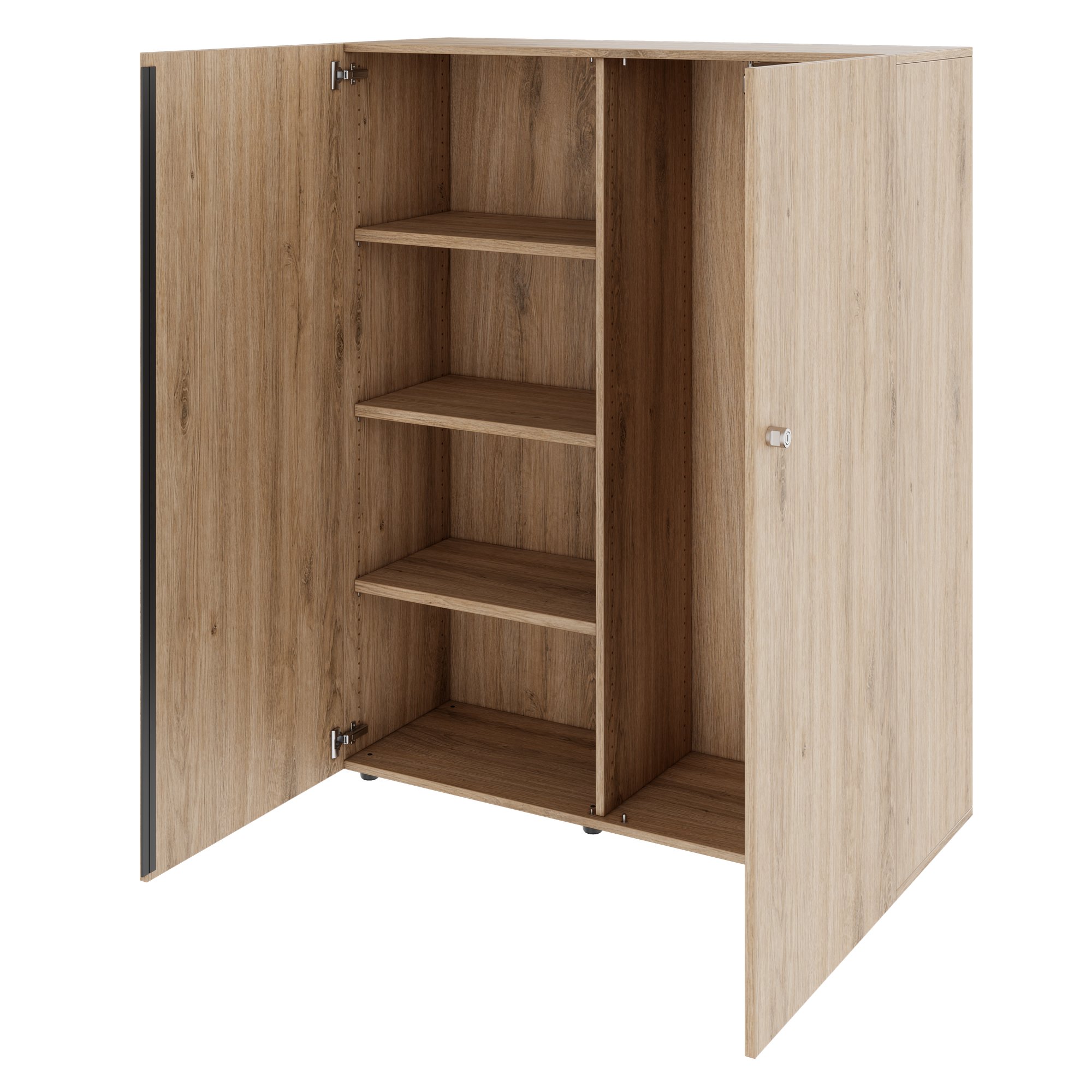 PRO Garderobenschrank | 4 OH, 1200 x 1510 mm, mit Regal, Soft-Close, Natureiche - 4 Main Image