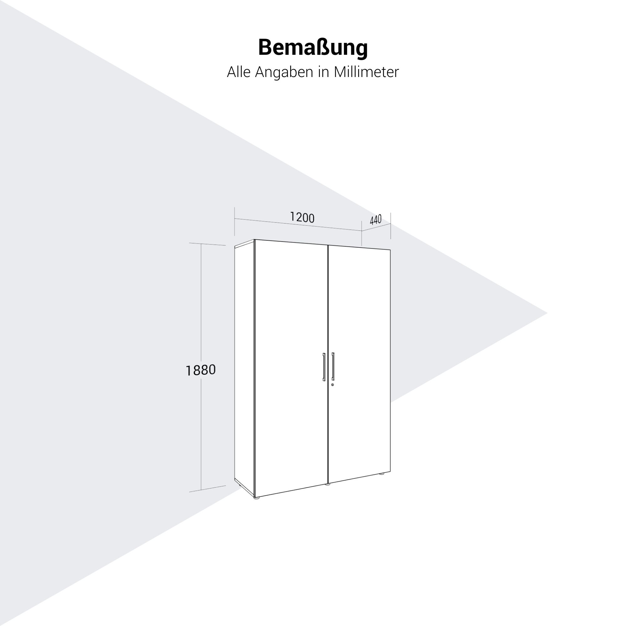 PRO Garderobenschrank | 5 OH, 1200 x 1880 mm, mit Regal, Soft-Close, Grau - 14 Main Image