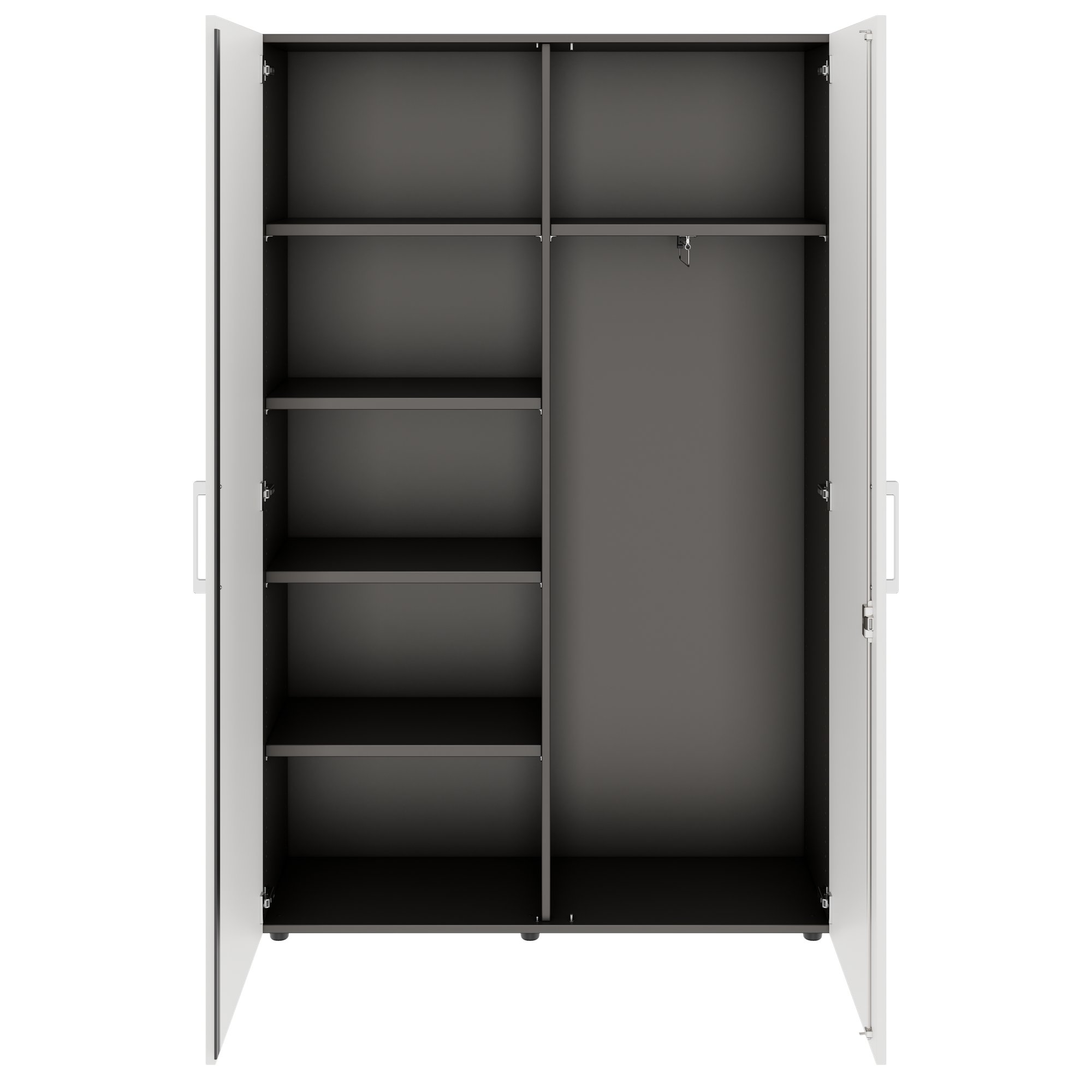 PRO Garderobenschrank | 5 OH, 1200 x 1880 mm, mit Regal, Soft-Close, Graphit / Weiß - 3 Main Image