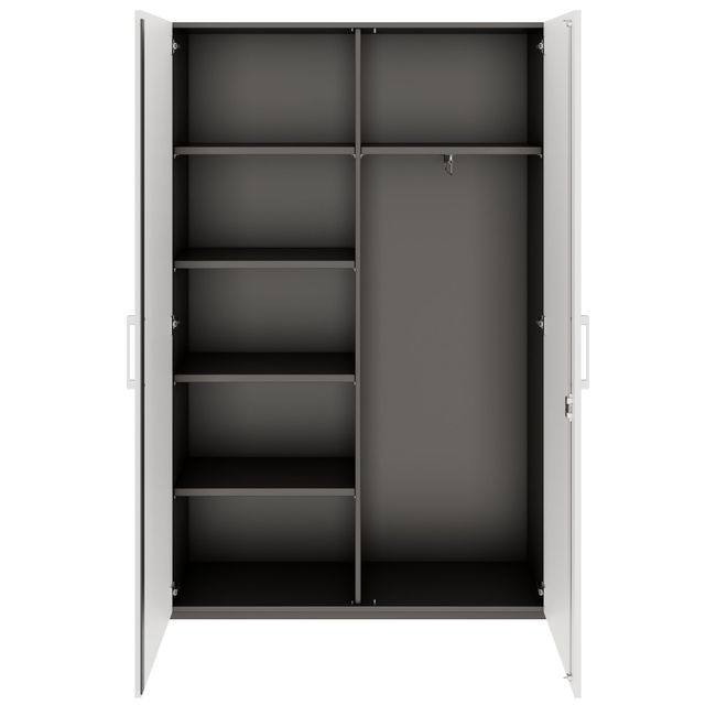 PRO Garderobenschrank | 5 OH, 1200 x 1880 mm, mit Regal, Soft-Close, Graphit / Weiß