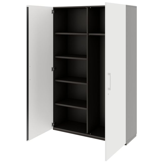 PRO Garderobenschrank | 5 OH, 1200 x 1880 mm, mit Regal, Soft-Close, Graphit / Weiß