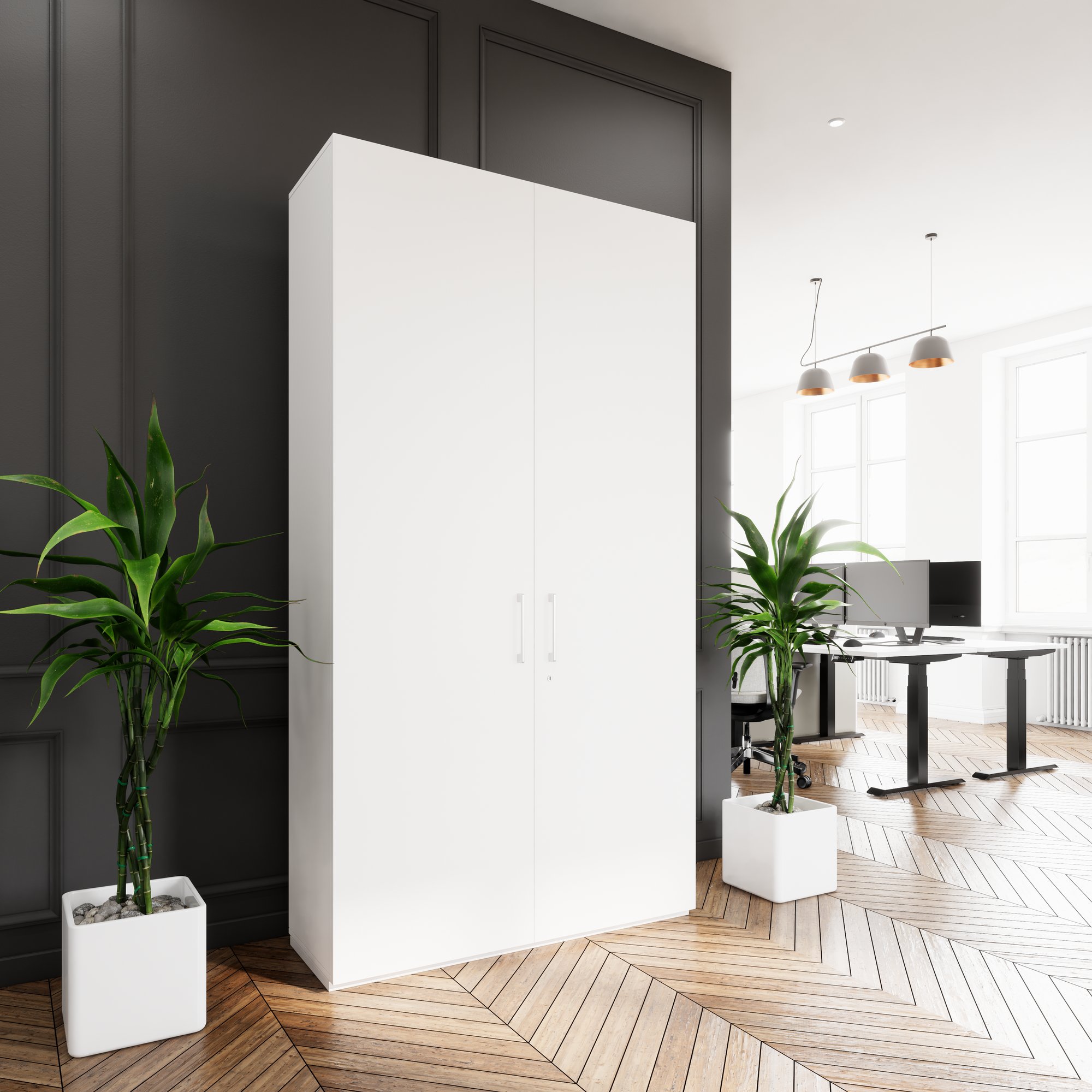 PRO Garderobenschrank | 6 OH, 1200 x 2250 mm, mit Regal, Soft-Close, Weiß - 14 Main Image
