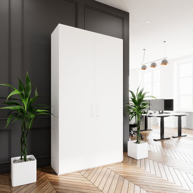 PRO Garderobenschrank | 6 OH, 1200 x 2250 mm, mit Regal, Soft-Close, Weiß PRO Garderobenschrank | 6 OH, 1200 x 2250 mm, mit Regal, Soft-Close, Weiß