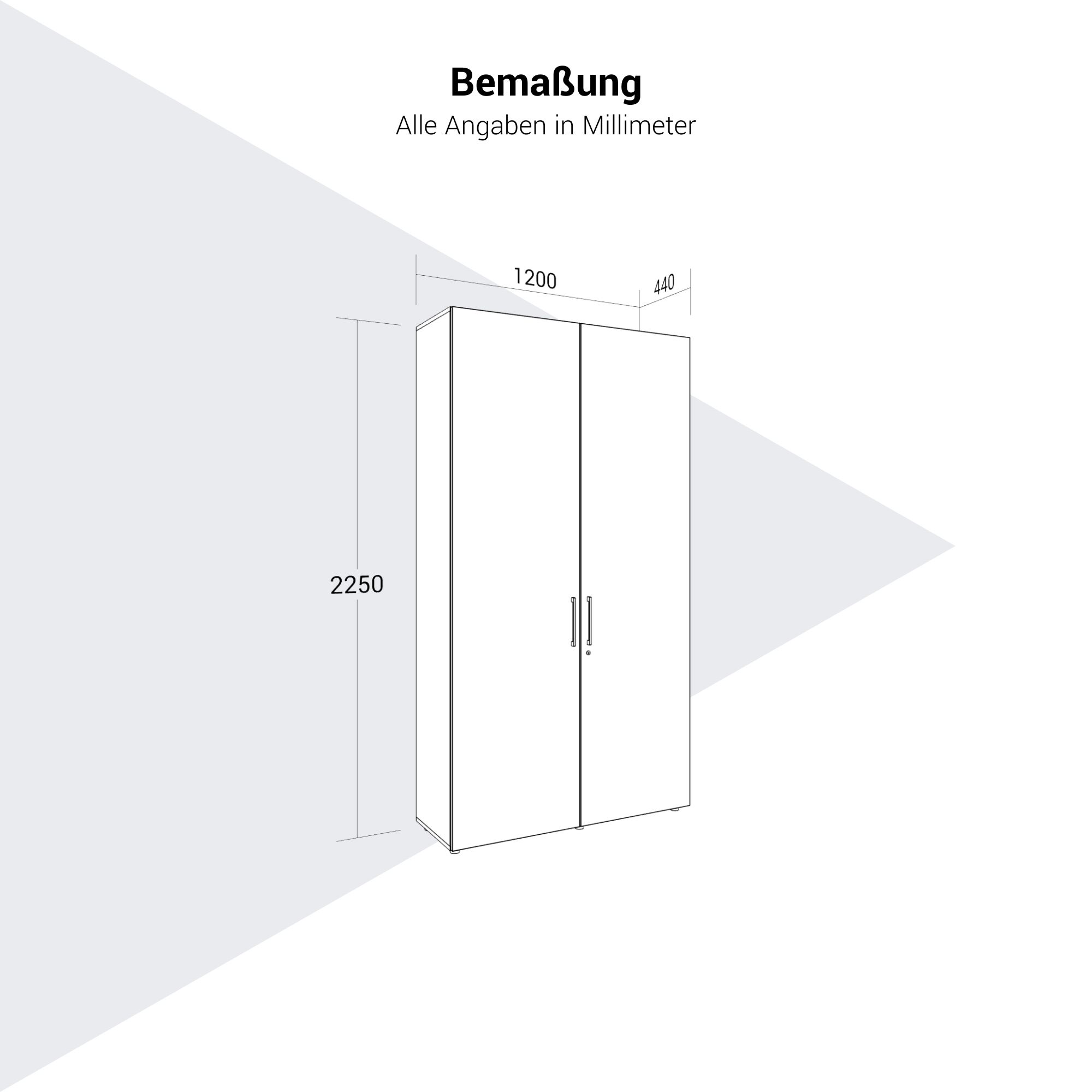 PRO Garderobenschrank | 6 OH, 1200 x 2250 mm, mit Regal, Soft-Close, Grau - 14 Main Image
