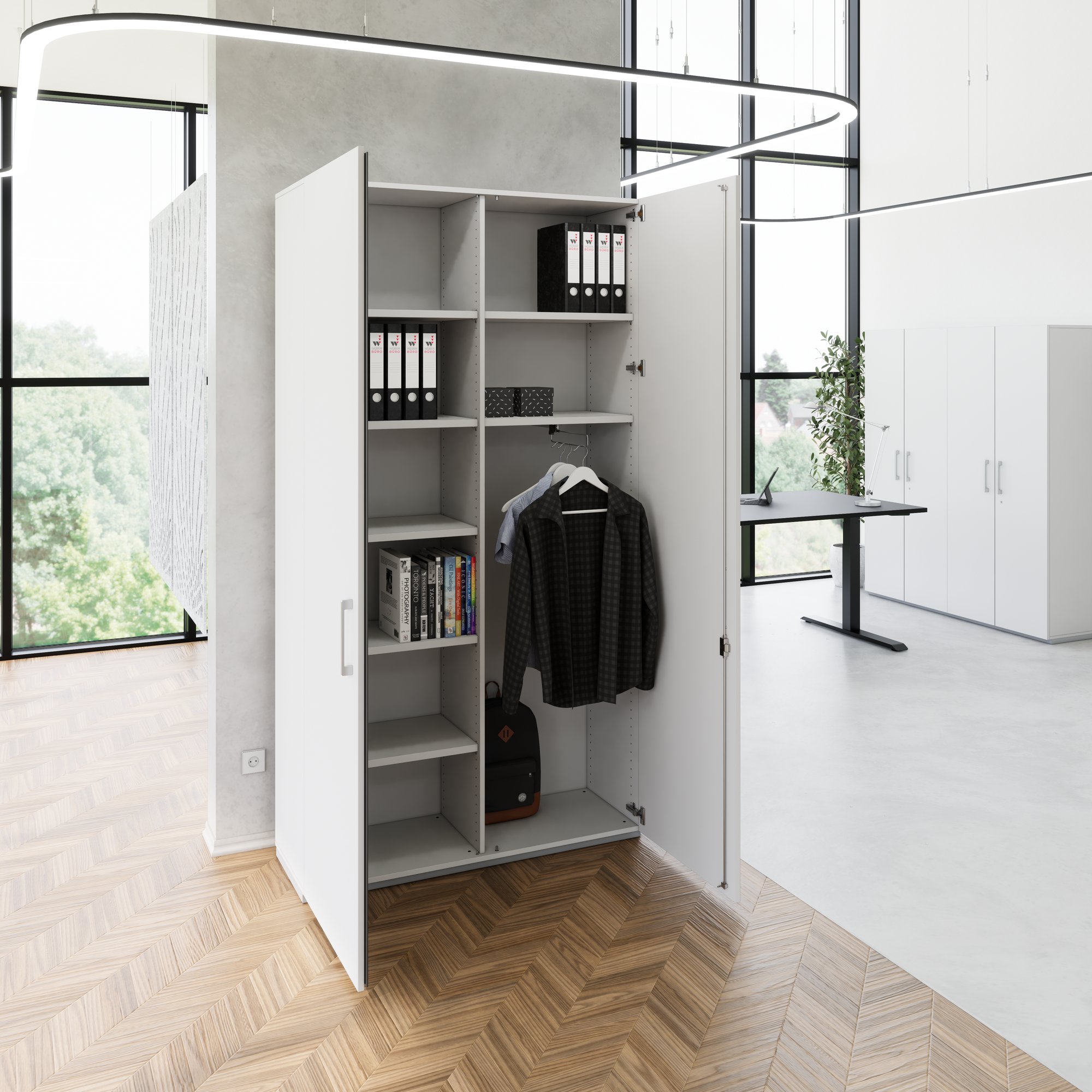 PRO Garderobenschrank | 6 OH, 1200 x 2250 mm, mit Regal, Soft-Close, Grau - 16 Main Image