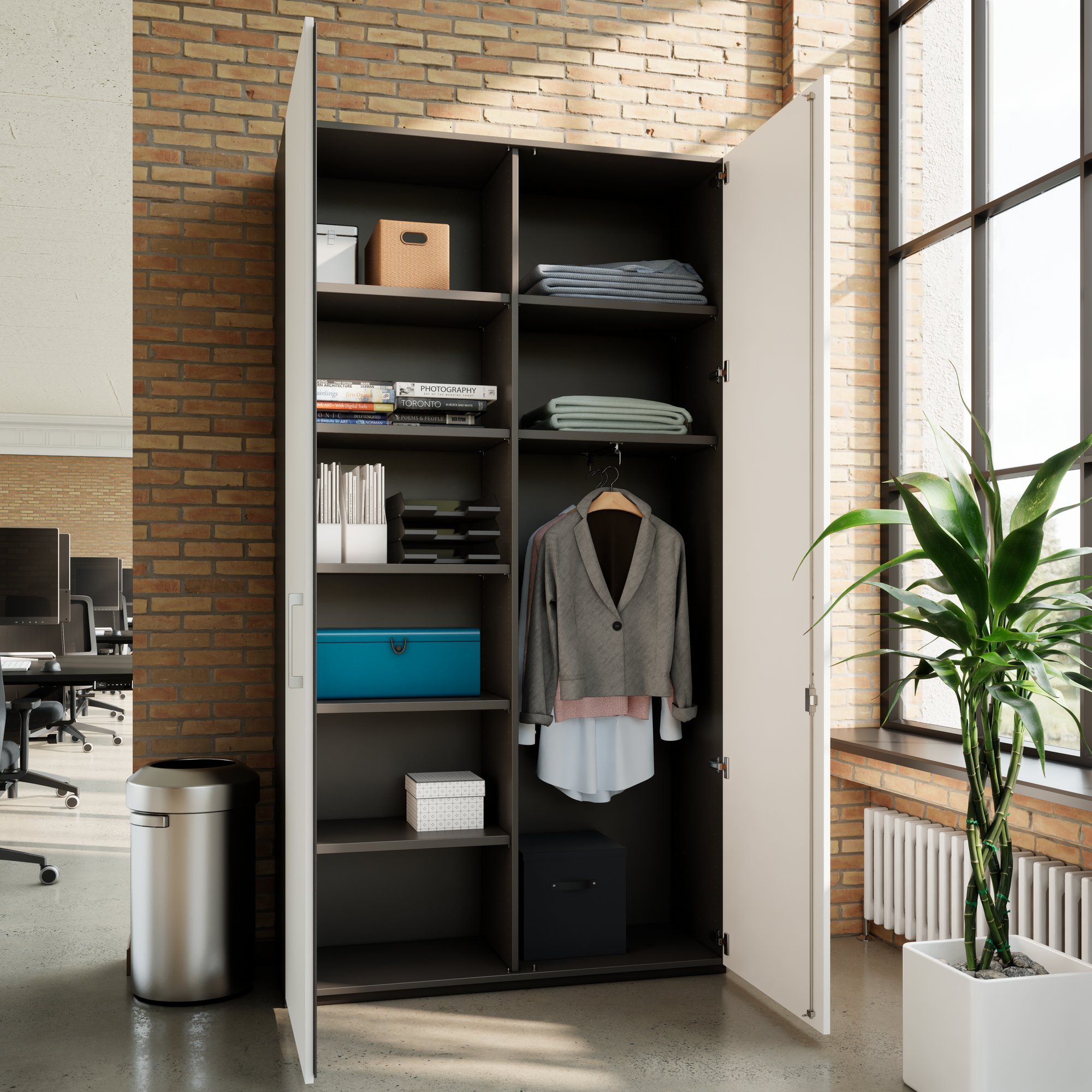 PRO Garderobenschrank | 6 OH, 1200 x 2250 mm, mit Regal, Soft-Close, Graphit / Weiß - 16 Main Image