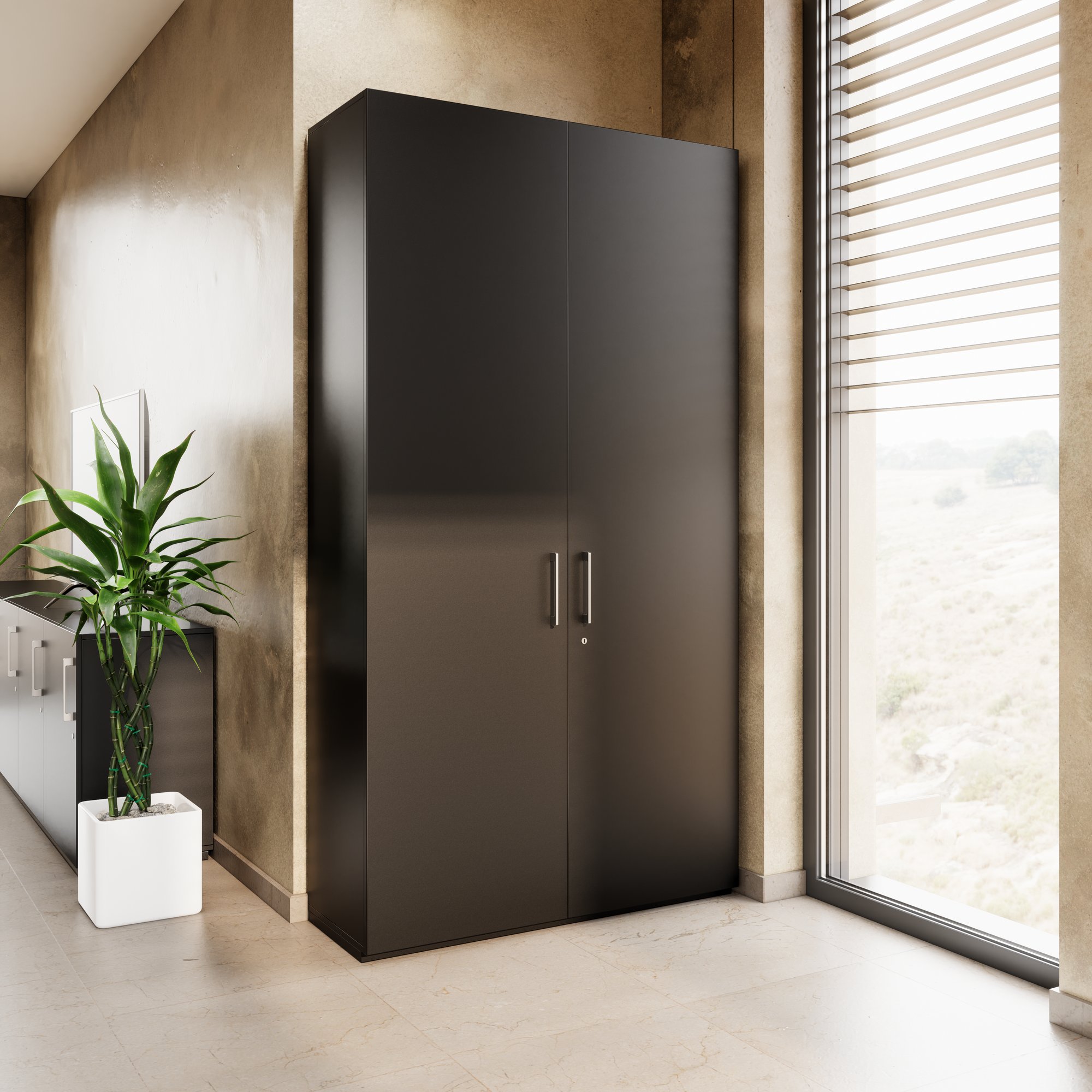 PRO Garderobenschrank | 6 OH, 1200 x 2250 mm, mit Regal, Soft-Close, Schwarz - 3 Main Image